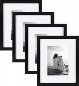 img 4 attached to Set Of 4 DesignOvation Gallery Wood Picture Frames For Wall Or Desktop Display, Black With 8X10 Matting For 5X7 Photos