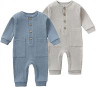 👶 feidoog baby boys girls 2-pack solid romper button long sleeve jumpsuit outfits clothes sets логотип