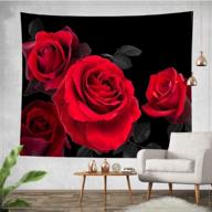 красно-черный цветочный гобелен - livilan red rose flower wall hanging, растительный ботанический природный декор для спальни и гостиной, 60x79 дюймов логотип