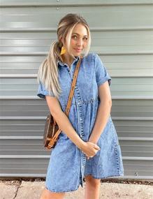 img 1 attached to Women'S Short Sleeve Denim Babydoll Dress With Button Down Flowy Tiered Skirt