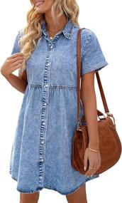 img 4 attached to Women'S Short Sleeve Denim Babydoll Dress With Button Down Flowy Tiered Skirt