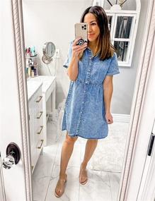 img 2 attached to Women'S Short Sleeve Denim Babydoll Dress With Button Down Flowy Tiered Skirt