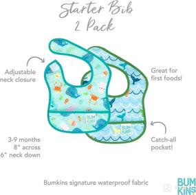 img 1 attached to Bumkins Starter Bib 2-Pack: Waterproof Ocean Life & Whale Tail Design for Infants 3-9 Months