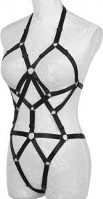 img 2 attached to Hollow Body Harness Strap Set: Sexy Cross-Front Lingerie And Garter Belt Romper For Women