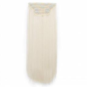 img 4 attached to 💁 REECHO 24" Straight Long 4 PCS Set Thick Clip-in Hair Extensions in White Blonde: Get Luxurious Length and Volume!