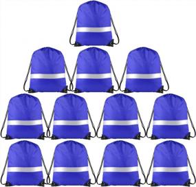 img 4 attached to 12-Pack Blue Drawstring Backpack With Reflective Strip - Ideal For School, Yoga, Sports, Gym, And Traveling - String Cinch Sack Bag In Bulk By KUUQA