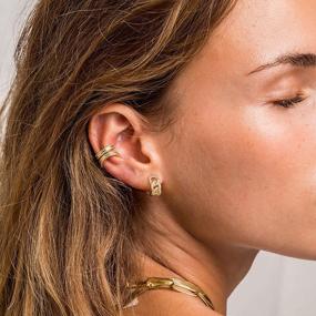 img 2 attached to Dainty Gold Huggie Hoop Earrings For Women - Hypoallergenic Beaded, Circle, Spike, Snake, Heart, CZ, And Lightning Designs - Gold Plated Fettero Earrings