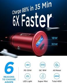 img 3 attached to AINOPE USB C Car Charger PD30W & QC3.0, 48W Super Fast Mini & Metal Car Charger Adapter, Compatible with iPhone iPhone 13 12 11 Pro Max XS, Samsung S21/20/10, Note20/10