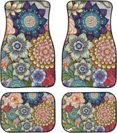 wellflyhom boho car floor mats full set 4 pcs auto interior accessories carpet universal for suv truck blossoms floral vintage anti-slip rubber heel pad floor protection cars decorative logo