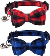 🐱 lamphyface 2 pack/set plaid cat collar breakaway with cute bow tie, bell, and adjustable safety for kitty logo