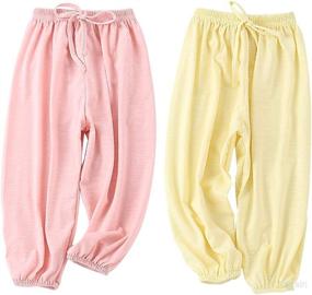 img 4 attached to 👶 Bouclede Baby Girls Long Bloomers - 2 Pack of Soft Slub Cotton Harem Pants for ages 12 months to 7 years