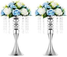 img 4 attached to 2 Pcs Silver Wedding Centerpieces - 13.8In/35Cm Tall Artificial Flower Arrangements For Anniversary Ceremony Party Hotel Decor