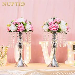 img 3 attached to 2 Pcs Silver Wedding Centerpieces - 13.8In/35Cm Tall Artificial Flower Arrangements For Anniversary Ceremony Party Hotel Decor