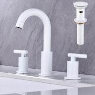 matte white bathroom faucet with 2 handles, 360° swivel spout, and metal overflow pop-up drain - 8 inch widespread vanity faucet made of brass, by trustmi logo
