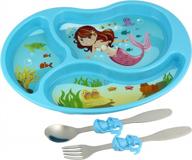 mermaid kids divided plate set with utensils - children's meal plate, fork and spoon logo
