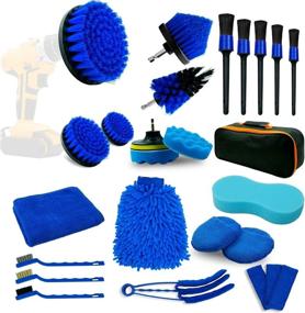 img 4 attached to 🚗 23-Piece Car Detailing Kit with Carry Bag - Complete Car Cleaning Supplies for Interior, Exterior, Wheels, Dashboard, Leather, Air Vents in Blue - Includes Detailing Brushes and Polishing Driller Attachment Set