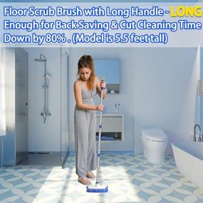 img 3 attached to 🧹 XUCAI Long Handled Floor Cleaning Brush with Stainless Steel Pole - 10" Scrubber Head and Hard Bristles for Bathroom, Carpet, Tile, Wall, Deck - Includes Hand Grout Brush and ABS Scraper