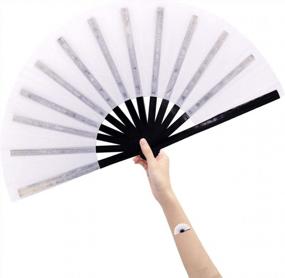 img 4 attached to Large Bamboo And Nylon-Cloth Folding Hand Fan For Women/Men - Ideal For Performance, Festivals, Gifts, Dance, And Decorations - Amajiji, Chinese/Japanese-Inspired Design In White