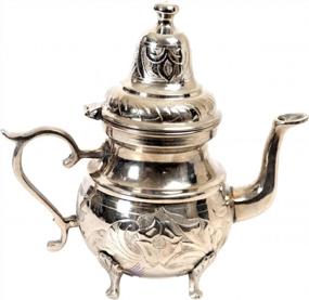 img 2 attached to Посеребренный марокканский латунный чайник с ручной гравировкой BeldiNest