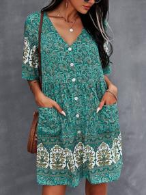 img 3 attached to TEMOFON Women'S Dress Bohemian Summer Floral Printed Button Down Mini V Neck Short Sleeve Casual Dresses With Pockets Green XL