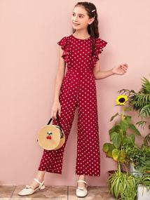 img 1 attached to WDIRARA Girl'S Polka Dots Ruffle Trim Cap Sleeve Round Neck Wide Leg Jumpsuit