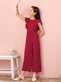 img 2 attached to WDIRARA Girl'S Polka Dots Ruffle Trim Cap Sleeve Round Neck Wide Leg Jumpsuit