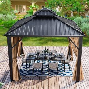 img 4 attached to YITAHOME 10X10Ft 2-Tier Hardtop Gazebo With Netting And Curtains, Outdoor Aluminum Frame Garden Tent For Patio, Backyard, Deck And Lawns