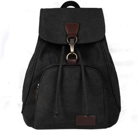 img 3 attached to WITERY Canvas Backpack: Stylish Vintage Daypack for Women & Girls, Ideal for Travel, Laptop Storage, and Casual Use - Black