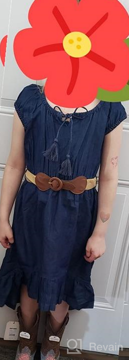 img 1 attached to Dollhouse Girls' Dress: Stylish Belted Cap Sleeve Boho Denim Peasant Dress review by Amanda Collins