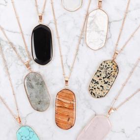 img 1 attached to Bohemian Natural Stone Pendant Long Necklace - Exquisite Layering Statement 🌟 Chain Featuring Boho Charm with Teardrop, Oval Raw Stone Druzy, and Quartz Marble