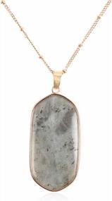 img 4 attached to Bohemian Natural Stone Pendant Long Necklace - Exquisite Layering Statement 🌟 Chain Featuring Boho Charm with Teardrop, Oval Raw Stone Druzy, and Quartz Marble