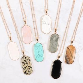 img 2 attached to Bohemian Natural Stone Pendant Long Necklace - Exquisite Layering Statement 🌟 Chain Featuring Boho Charm with Teardrop, Oval Raw Stone Druzy, and Quartz Marble