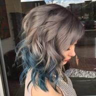 синий ombre bob wig с темным корнем: k'ryssma 3 tone short wavy synthetic wig - термостойкие, бесклеевые волосы логотип
