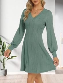 img 2 attached to Stylish V-Neck Long Sleeve Sweater Dress For Women With Lantern Sleeves And Flowy Knit Skirt - Perfect For Fall And Winter, Short Mini Skater Dress By OYANUS