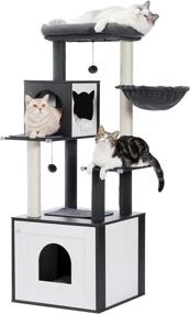 img 4 attached to 🐱 59’’ PETEPELA All-in-One Cat Tree: Modern, Multifunctional Cat Tower with High-Grade Wood Furniture, Cat Washroom Litter Box House, Cat Condo, Top Perch, Large Hammock, and Sisal Scratching Post