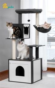 img 3 attached to 🐱 59’’ PETEPELA All-in-One Cat Tree: Modern, Multifunctional Cat Tower with High-Grade Wood Furniture, Cat Washroom Litter Box House, Cat Condo, Top Perch, Large Hammock, and Sisal Scratching Post