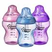 tommee tippee closer to nature baby bottles, slow flow breast-like nipple with anti-colic valve, 9oz (255ml), 3 count, colour my world pacific - pink logo