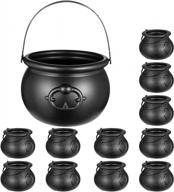 halloween black cauldrons set - includes 11 mini cauldrons and 1 large 8oz candy bucket kettle - multi-purpose novelty candy holder pot with handle perfect for halloween parties - toyvian, 12pcs logo