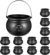 halloween black cauldrons set - includes 11 mini cauldrons and 1 large 8oz candy bucket kettle - multi-purpose novelty candy holder pot with handle perfect for halloween parties - toyvian, 12pcs logo