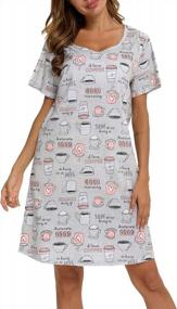 img 1 attached to Удобная хлопковая женская футболка для сна с короткими рукавами и забавными принтами - от ENJOYNIGHT Sleepwear