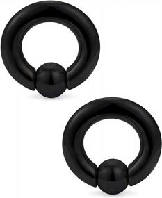 img 3 attached to 2Pairs 316L Surgical Steel Captive Bead Rings, Black Spring Action Screwball Septum Ring Ear Gauges Earrings 2G 4G 6G 8G For Body Piercing Jewelry.