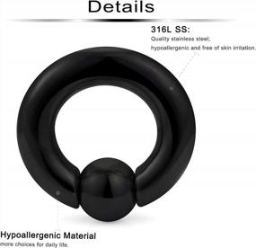 img 2 attached to 2Pairs 316L Surgical Steel Captive Bead Rings, Black Spring Action Screwball Septum Ring Ear Gauges Earrings 2G 4G 6G 8G For Body Piercing Jewelry.