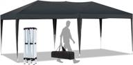 10x20 pop up canopy with sturdy frame: ecotouge folding patio canopies - height adjustable and anti-uv/waterproof outdoor canopy tent with portable carry bag for parties and commercial use (black) logo