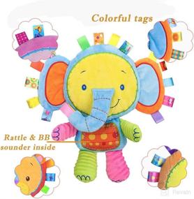 img 3 attached to 🐘 StoHua Baby Tags Toy: Elephant Security Blanket with Ribbons & Rattle - Plush Sensory Tag Toy for Newborns and Infants