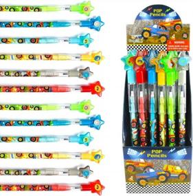 img 4 attached to TINYMILLS 24 Pcs Monster Truck Multi Point Stackable Push Pencil Assortment With Eraser For Monster Truck Birthday Party Favor Prize Carnival Goodie Bag Stuffers Classroom Rewards Pinata Fillers