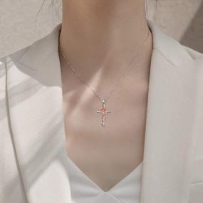 img 3 attached to Ожерелье с крестом из стерлингового серебра с подвеской в ​​виде цветка розы и ромашки - религиозный подарок для женщин
