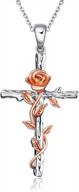 ожерелье с крестом из стерлингового серебра с подвеской в ​​виде цветка розы и ромашки - религиозный подарок для женщин логотип