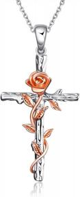 img 4 attached to Sterling Silver Cross Necklace With Rose And Daisy Flower Pendant - Religious Jewelry Gift For Women