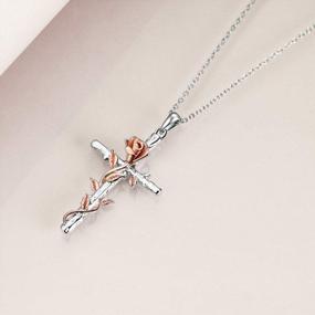 img 1 attached to Ожерелье с крестом из стерлингового серебра с подвеской в ​​виде цветка розы и ромашки - религиозный подарок для женщин