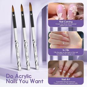 img 2 attached to 3Pcs Kolinsky Acrylic Brush Set For 3D Nail Art - Size 2/4/6 With Zebra Handle & Acrylic Powder For Carving, Extension & Designing.